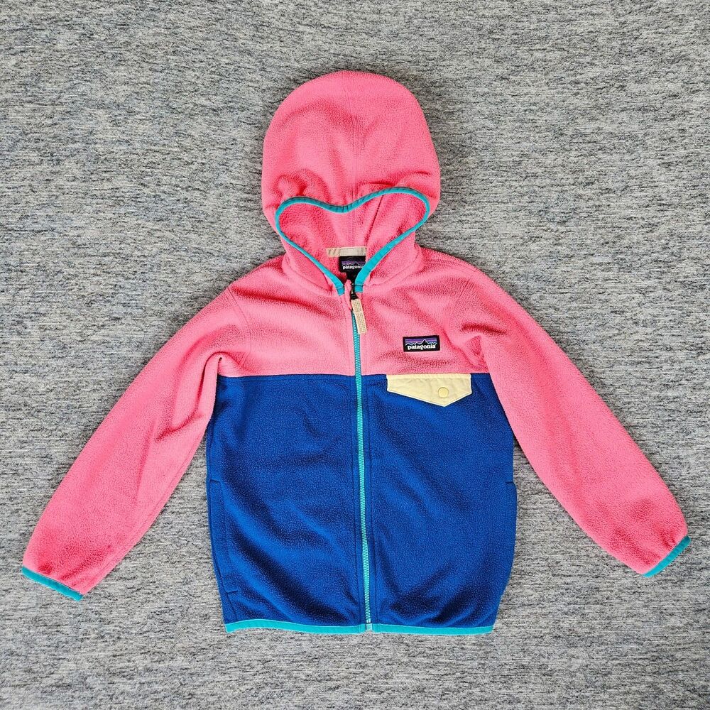 Patagonia Jacket Micro D Snap-T Toddler 4T Pink Blue Fleece Hooded Full Zip